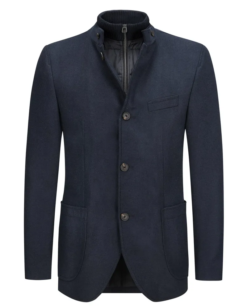 JOOP! Softes Flanell-Sakko aus Wolle und Lyocell mit Steppblende, Slim Fit in Marine