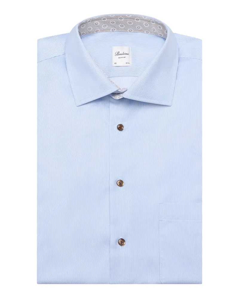 Stenströms Kurzarmhemd mit Streifen und Ausputz aus Twofold Super Cotton, Regular in Hellblau
