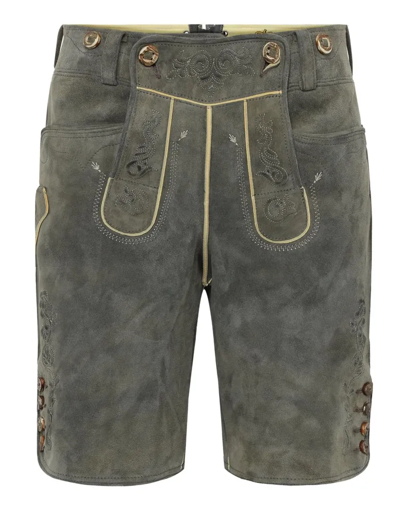 Meindl Trachtenlederhose mit Stickerei und Metallschnalle in Grau