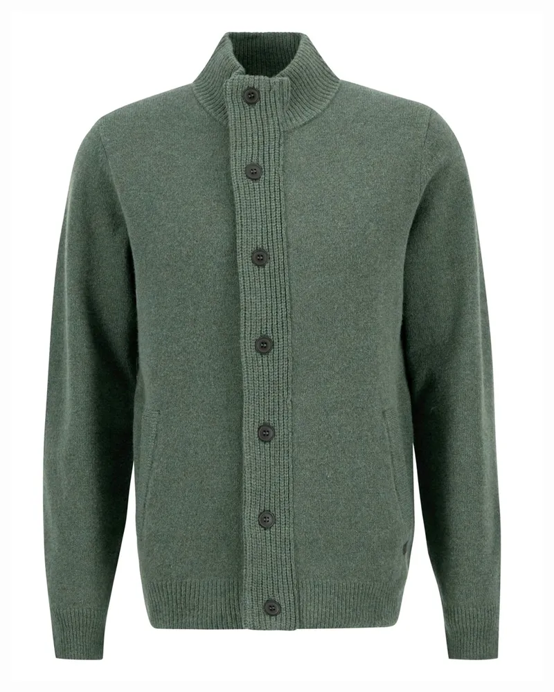 Barbour Cardigan aus Lammwolle mit Knopfleiste und Zip in Oliv