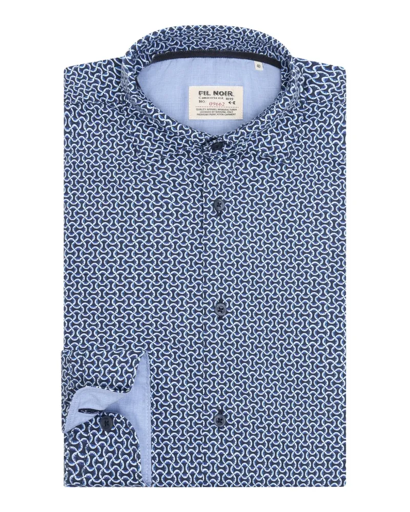 FIL NOIR Gemustertes Casual-Hemd mit Kentkragen, Shaped Fit in Blau