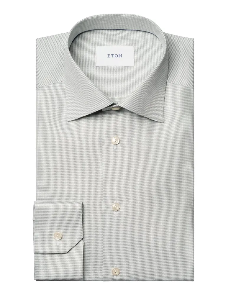 Eton Vollzwirn Baumwollhemd mit Pepita-Muster, Contemporary Fit in Grün