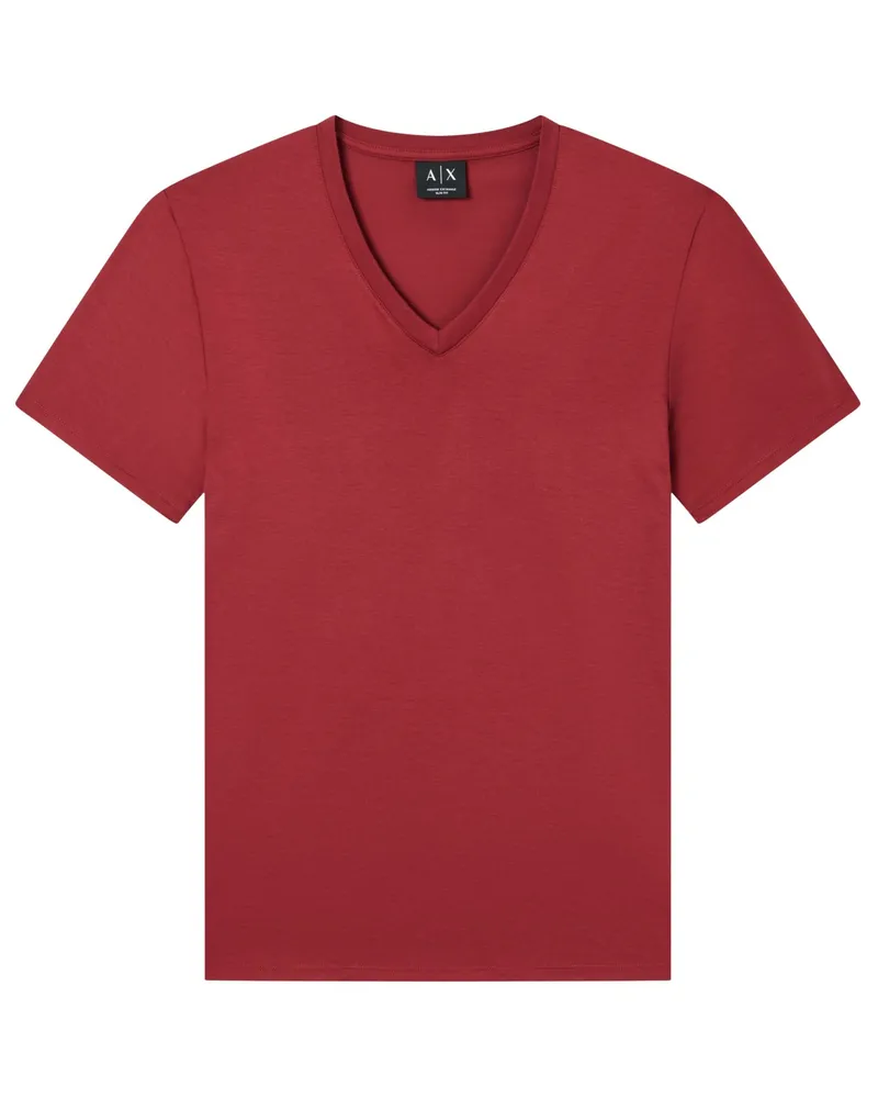 Armani Exchange Glattes T-Shirt aus Pima Baumwolle mit V-Ausschnitt in Rot
