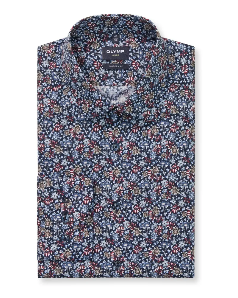Olymp Luxor, Modern Fit, Hemd mit floralem Print, extralang in Marine