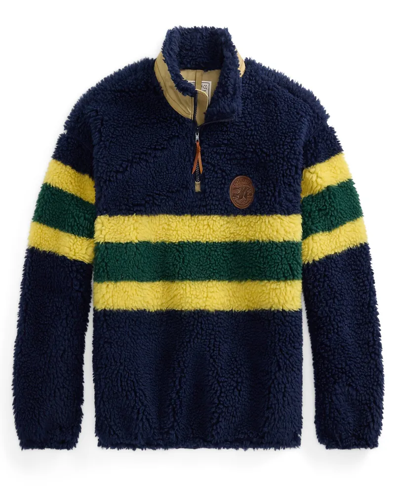Ralph Lauren Fleece-Troyer in Teddyfell-Qualität mit Logo-Stickerei in Marine