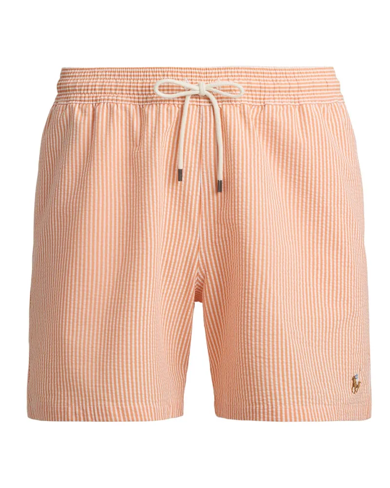 Ralph Lauren Badehose in Seersucker-Qualität mit farbiger Pony-Stickerei in Orange
