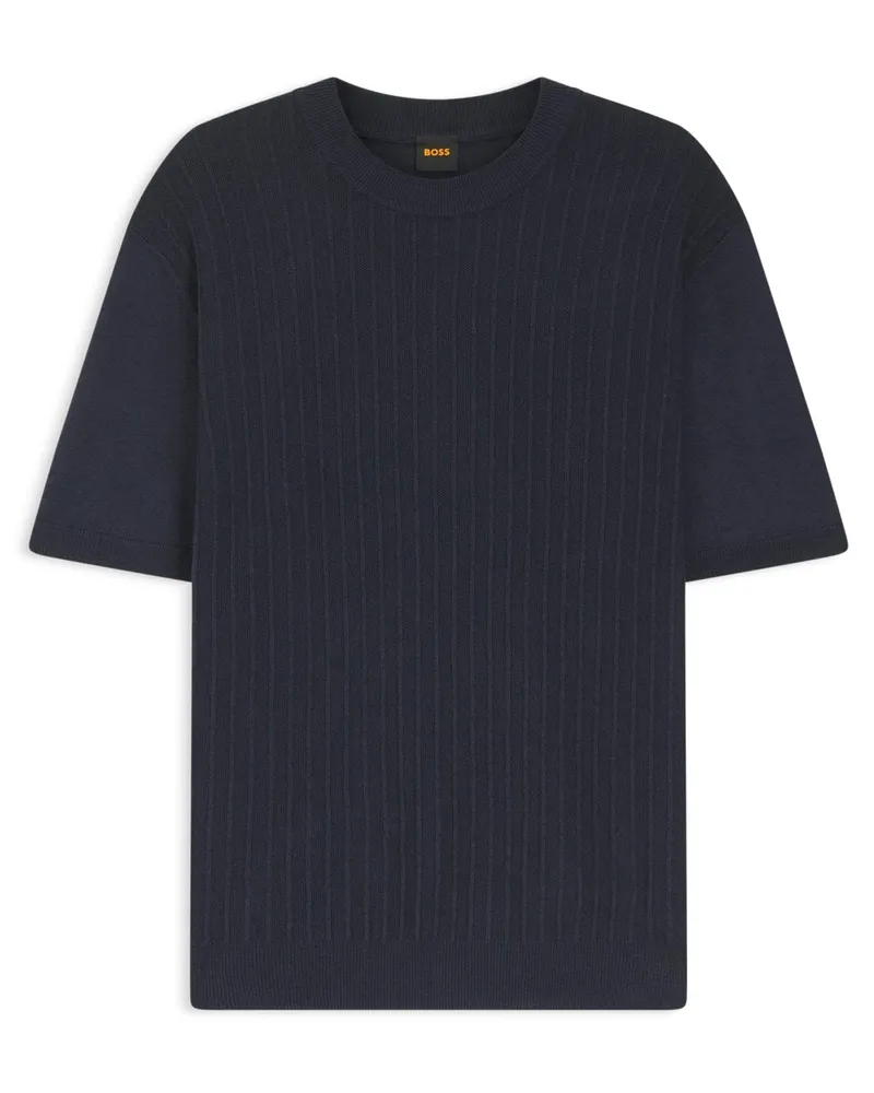 HUGO BOSS Strick-T-Shirt aus einem Leinen-Mix mit strukturiertem Streifen in Marine