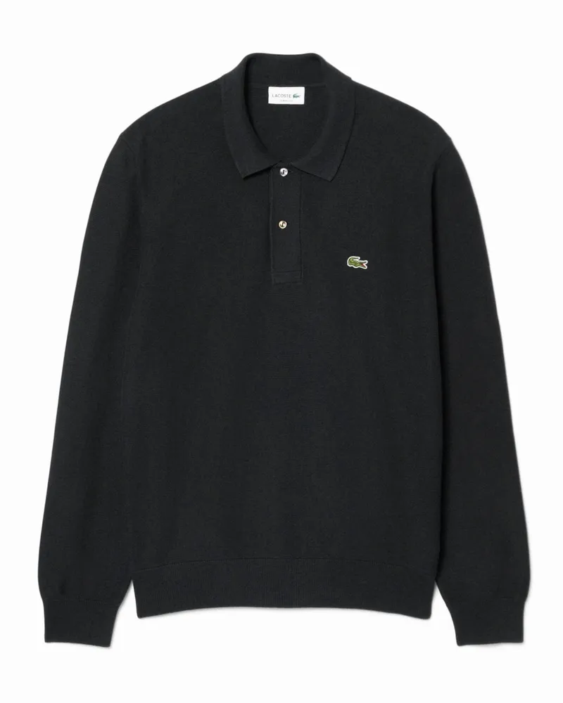 Lacoste Langarm-Poloshirt aus softem Baumwollstrick, Classic Fit in Schwarz