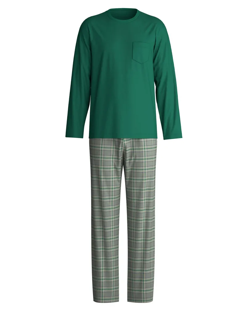 Calida Pyjama aus softem Baumwolljersey mit Brusttasche in Grün