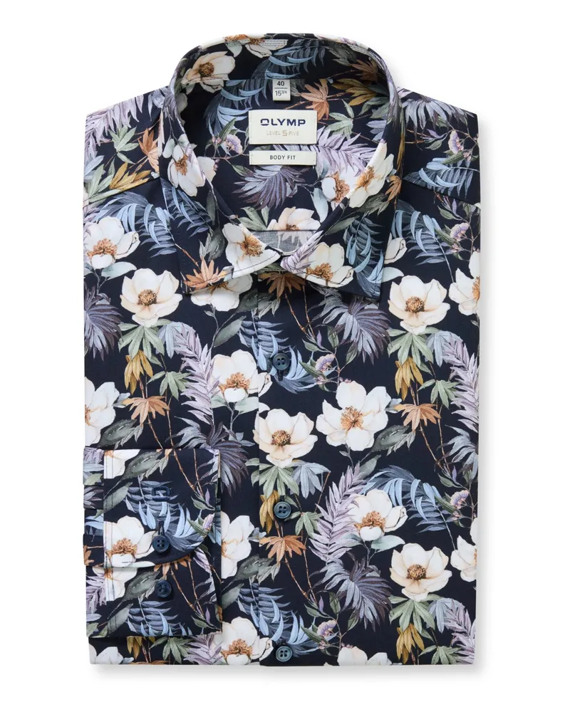 Olymp Level Five, Body Fit, Hemd mit Stretch und floralem Print in Marine