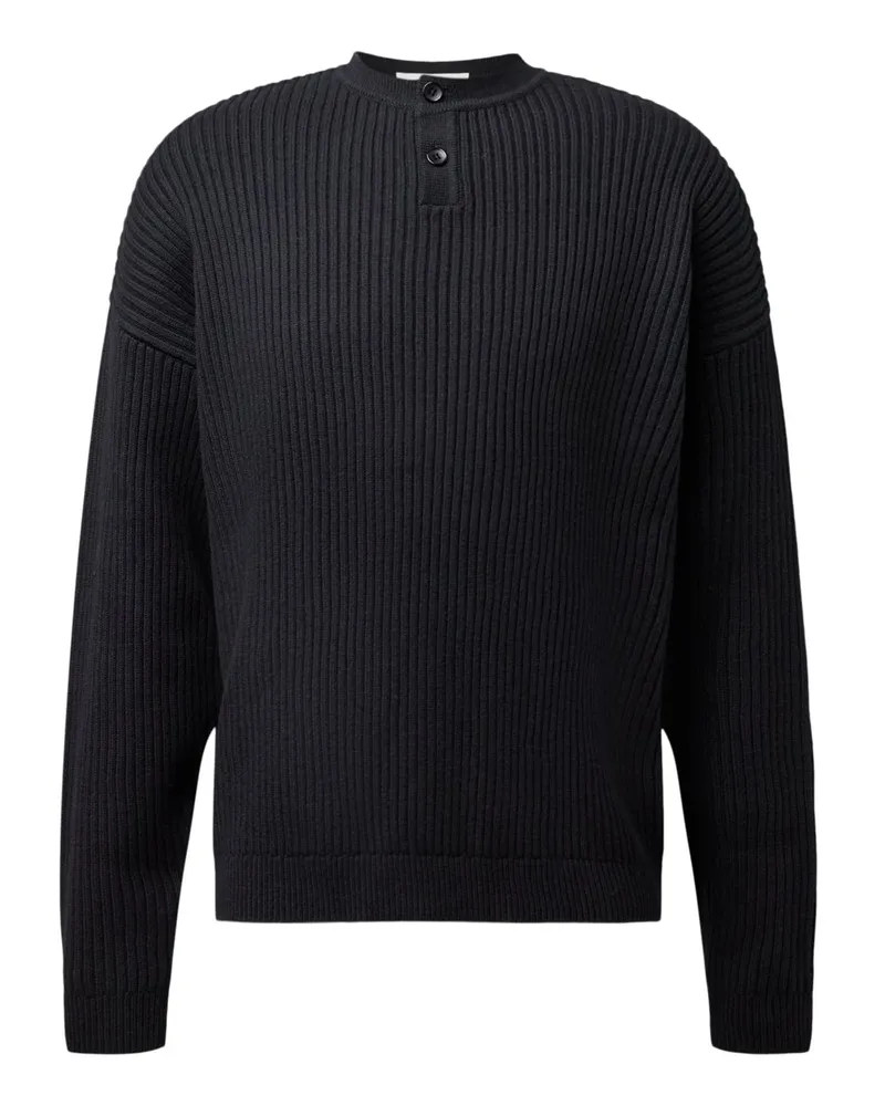 Drykorn Rippstrick-Pullover mit Serafinokragen in Schwarz