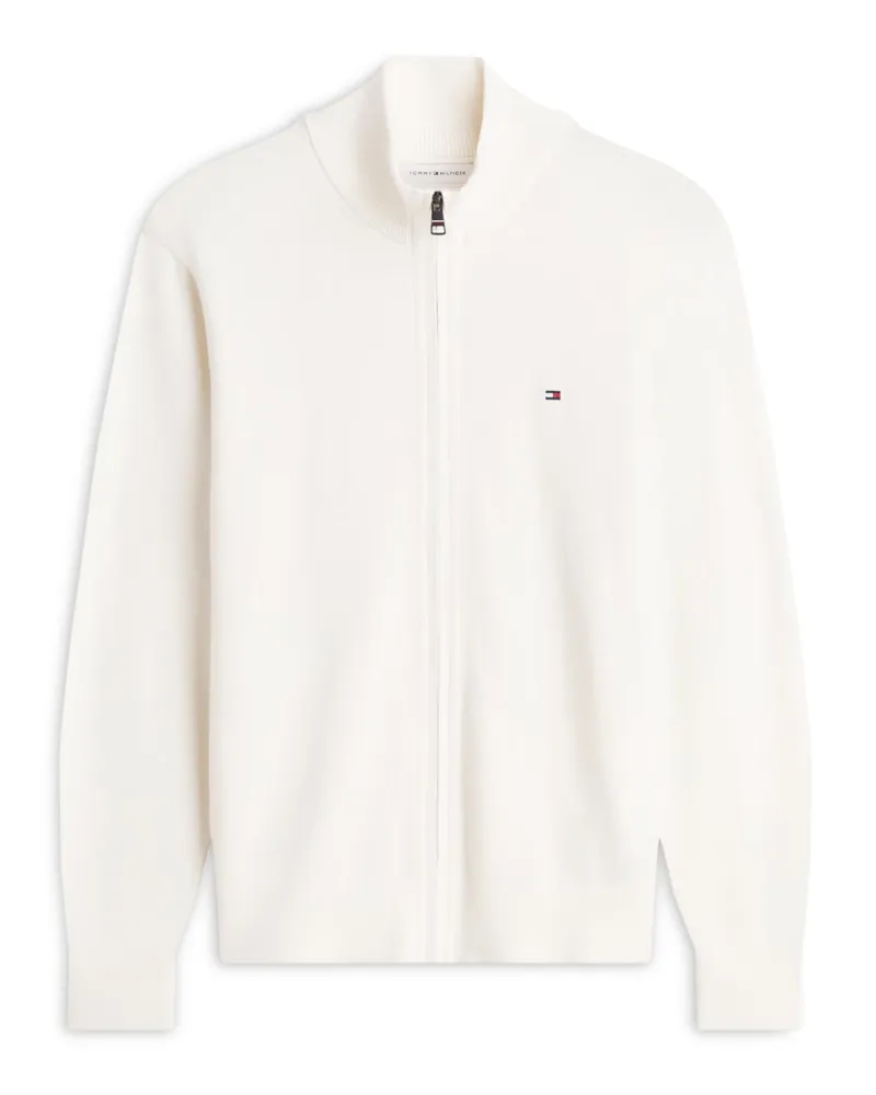 Tommy Hilfiger Leichte Strickjacke mit Kaschmir und Zip in Offwhite