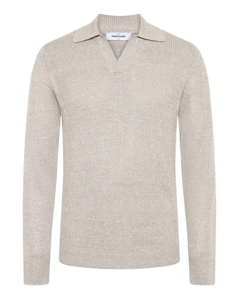 Gran Sasso Pullover mit Variokragen aus einem Leinen-Baumwolle-Mix in Beige