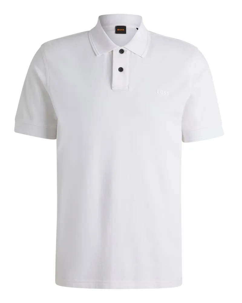 HUGO BOSS Piqué-Poloshirt mit gummiertem Logo-Emblem in Weiß