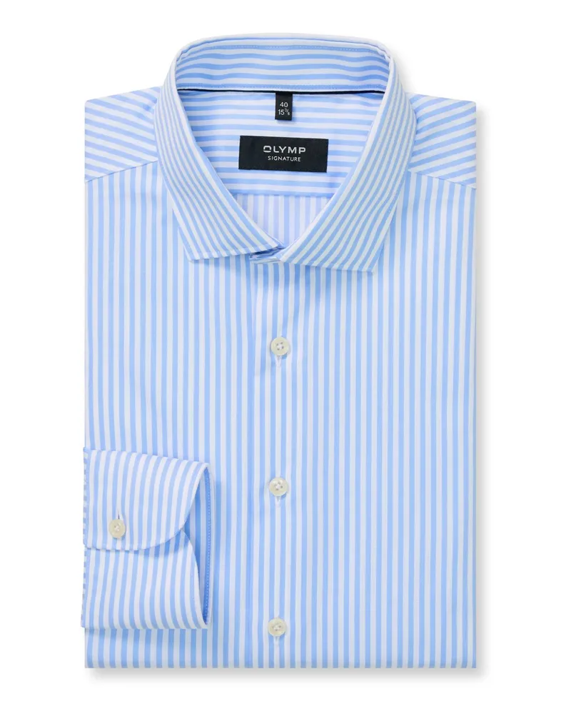Olymp Signature, Tailored Fit, Vollzwirn-Baumwollhemd mit Streifen in Hellblau