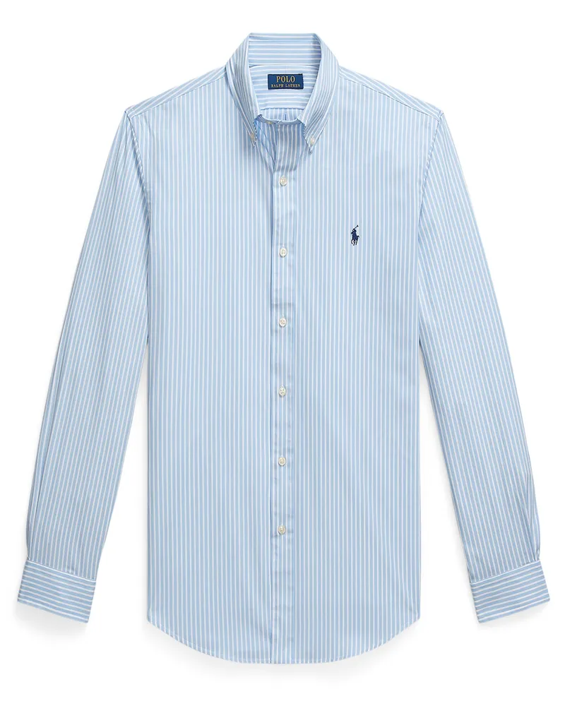 Ralph Lauren Glattes Streifenhemd mit Stretch-Anteil, Custom Fit in Blau