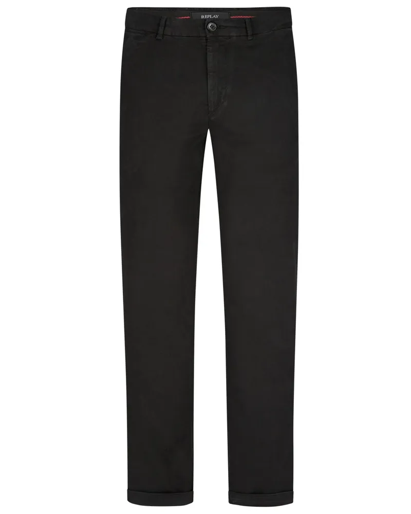 Replay Chino Bard mit Stretchanteil und Umschlag in Schwarz