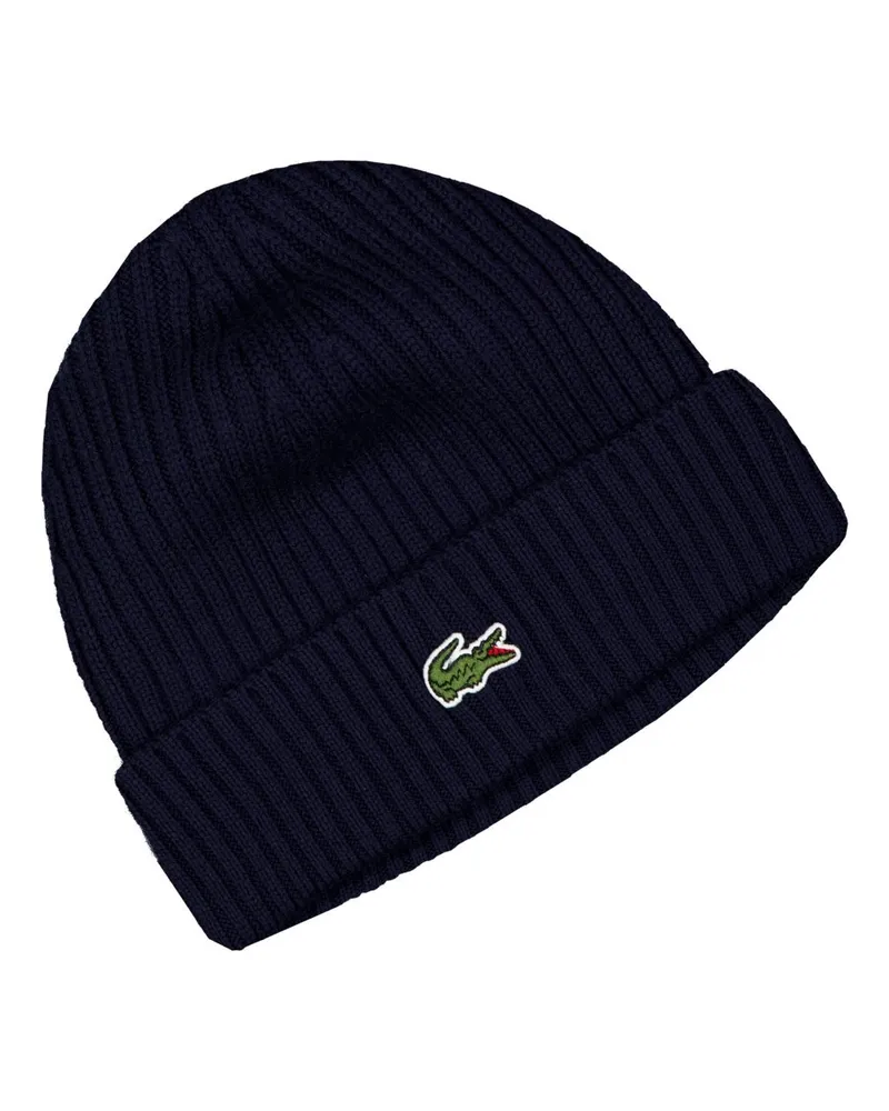 Lacoste Strickmütze aus Wolle mit Logo-Aufnäher in Marine