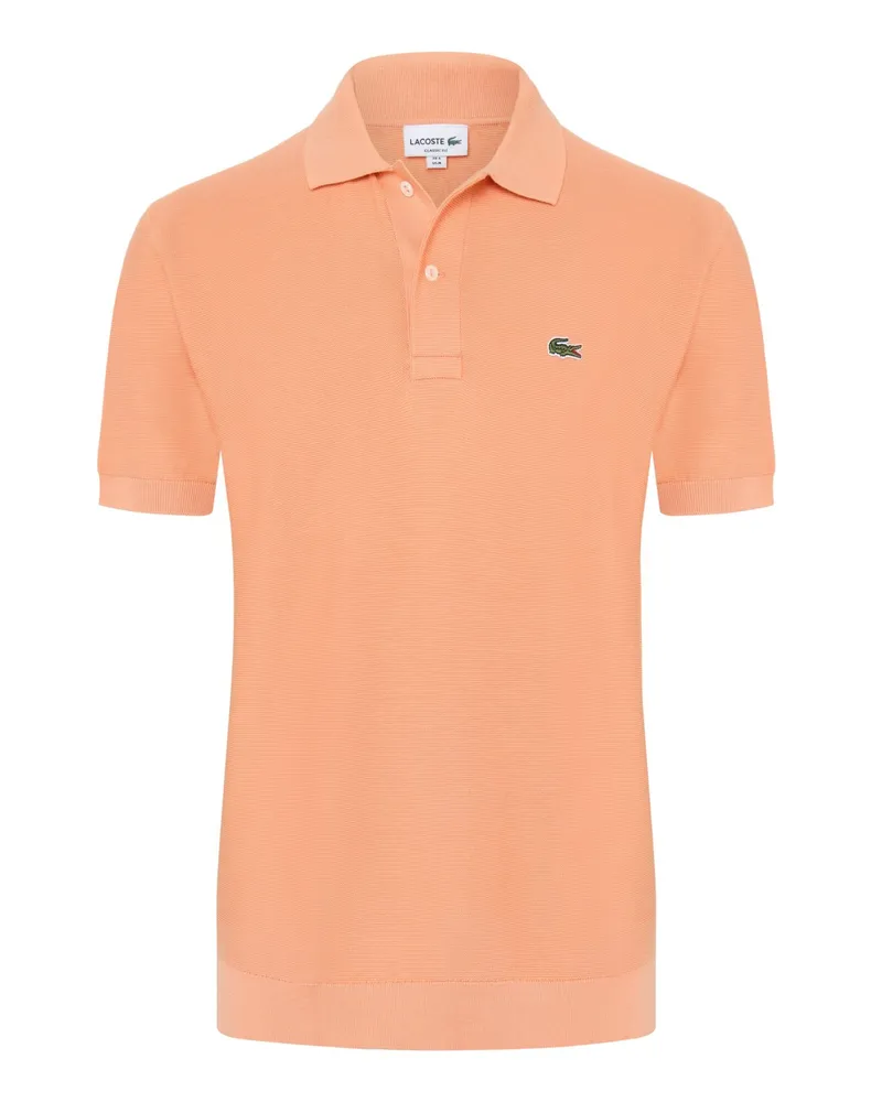 Lacoste Strick-Poloshirt mit kleinem Krokodil-Aufnäher, Classic-Fit in Orange