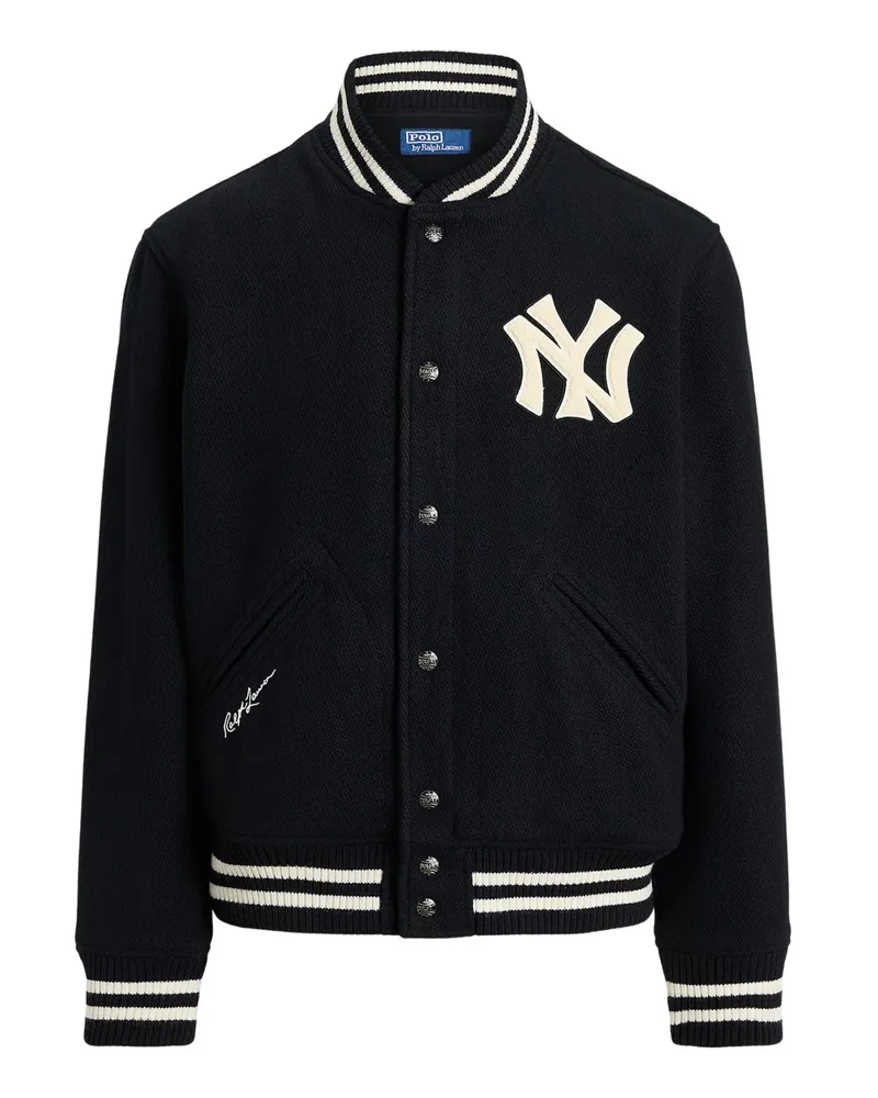 Ralph Lauren Collegejacke aus einem Woll-Mix mit New York Yankees Aufnähern in Schwarz