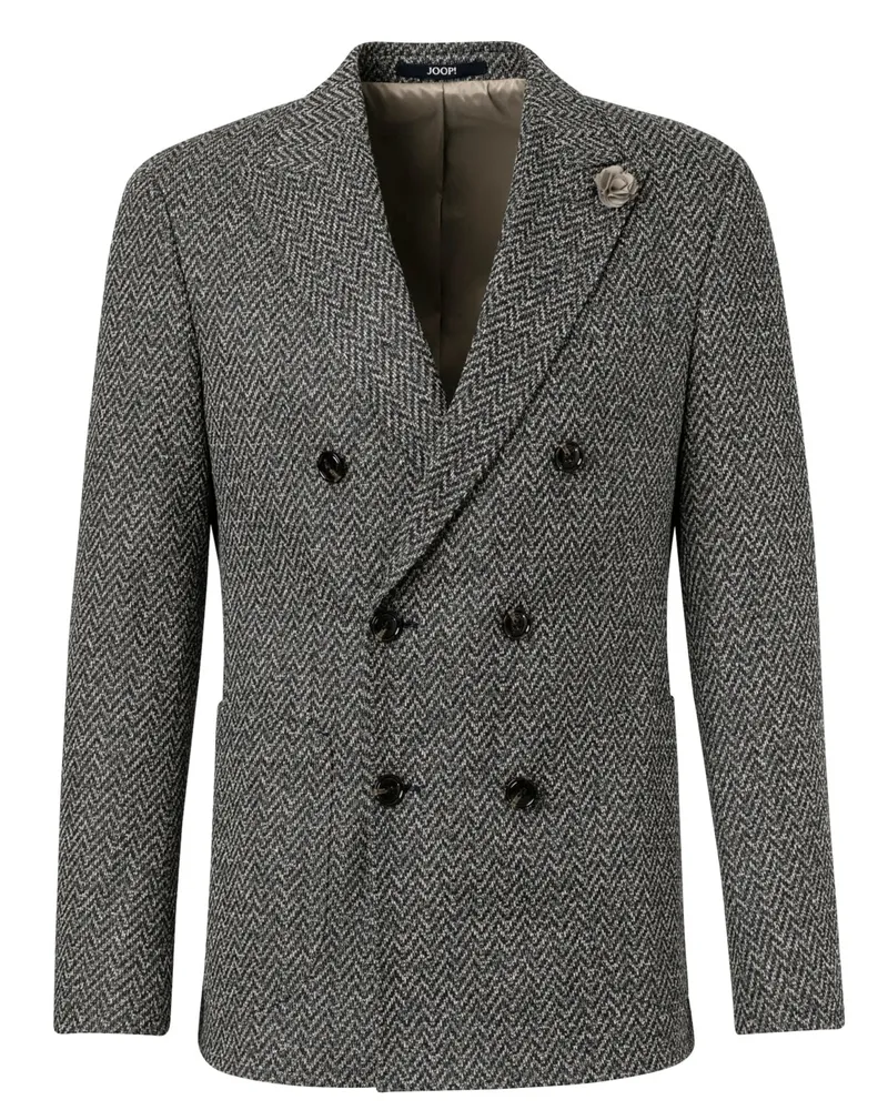 JOOP! Zweireihiges Sakko aus einem Material-Mix mit Fischgrätmuster, Slim Fit in Blau