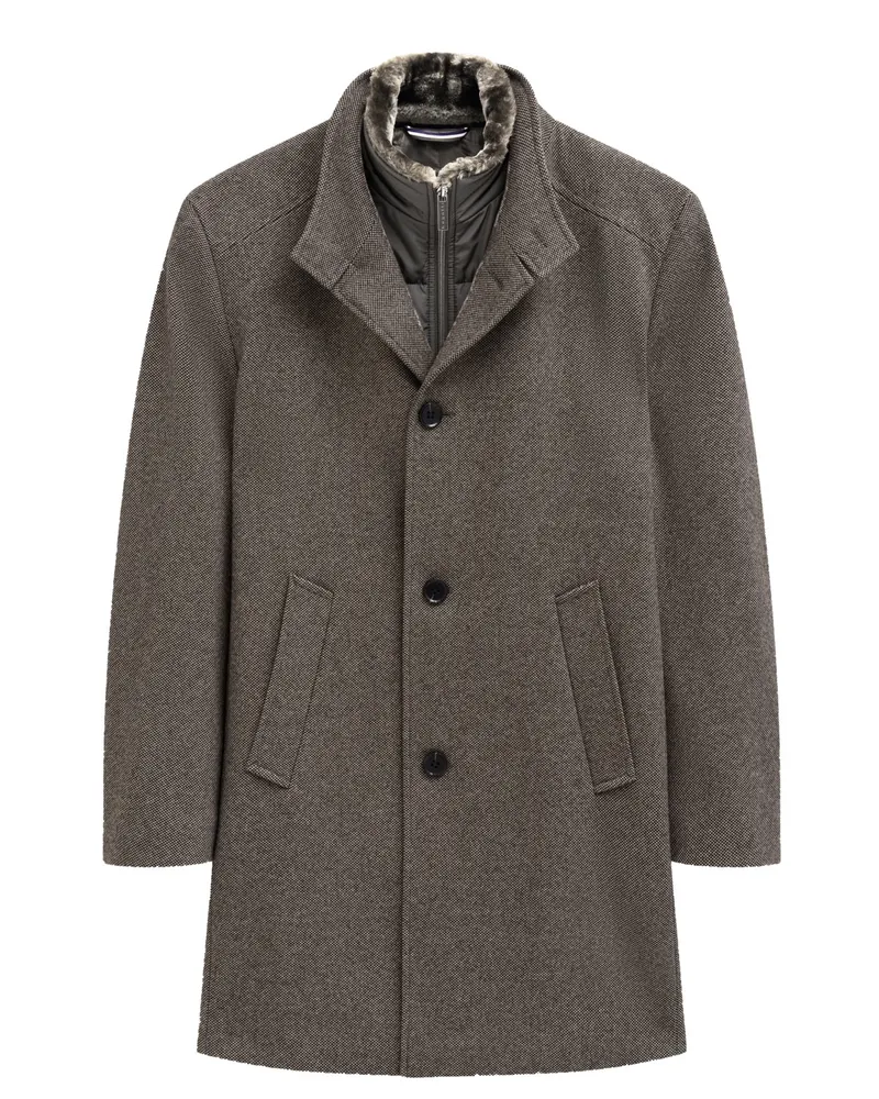 Bugatti Kurzmantel mit Wattierung und gesteppter Fake-Fur-Blende in Braun