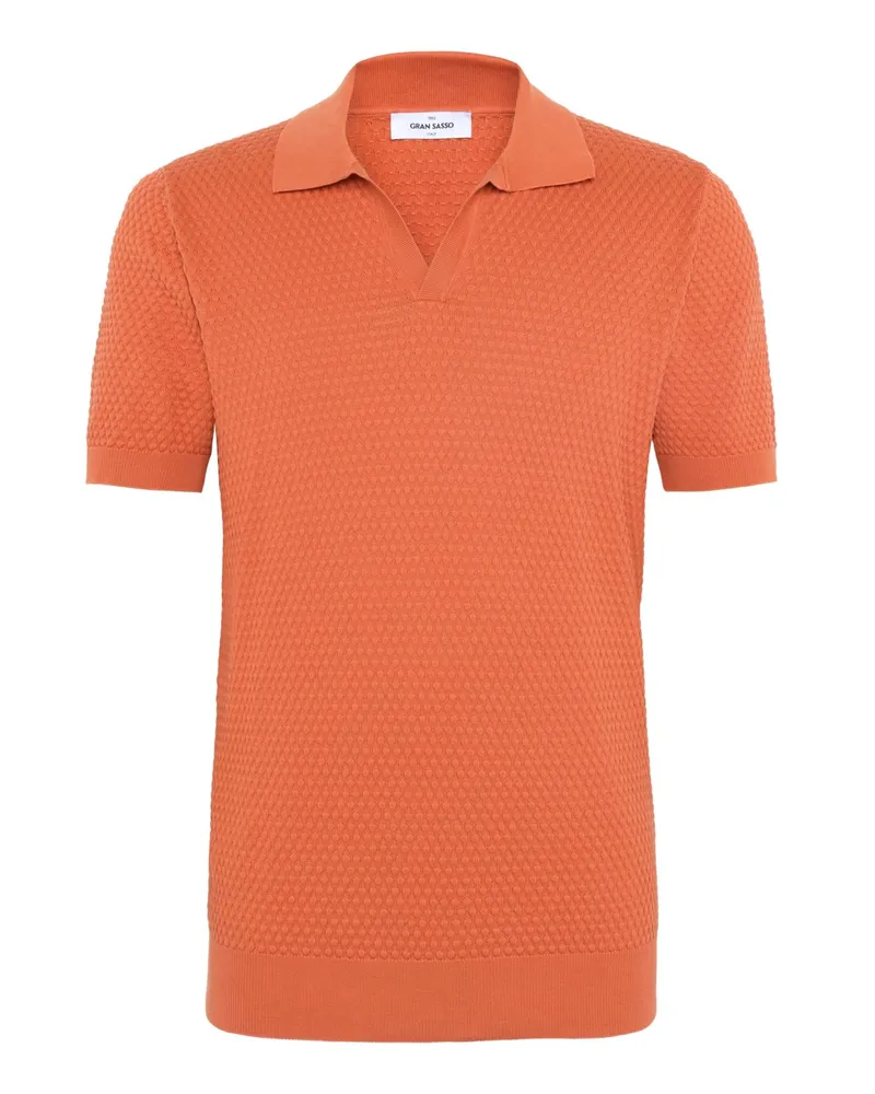 Gran Sasso Feinstrick-Poloshirt in Wabenstruktur mit Variokragen in Orange