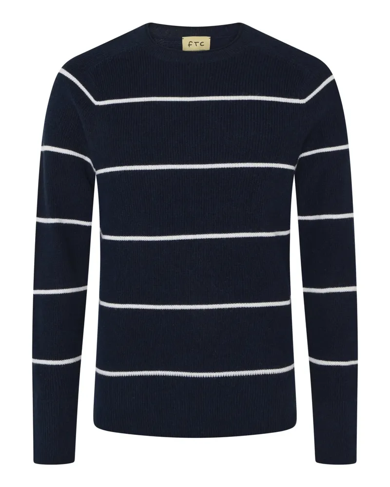 FTC Cashmere Rundhalspullover mit Streifen aus einem Baumwolle-Kaschmir-Mix in Marine