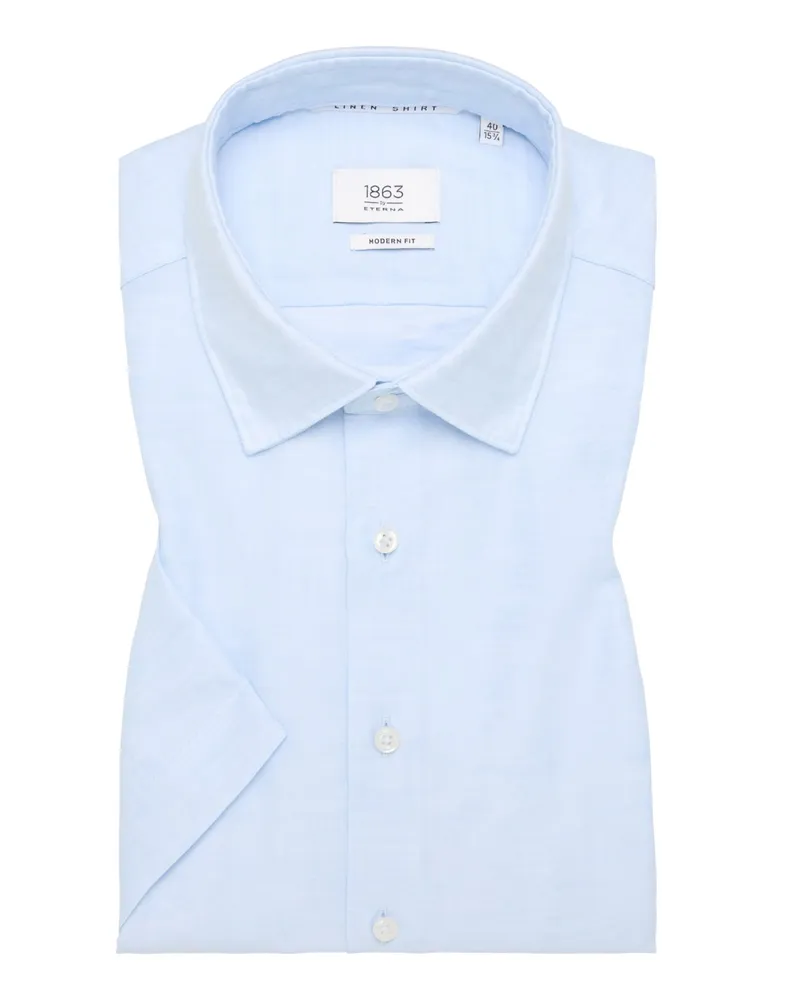 Eterna Kurzarmhemd aus Baumwolle und Leinen, Modern Fit in Hellblau