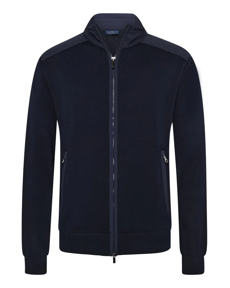 Paul & Shark Strickjacke aus Schurwolle mit Zip und Stehkragen in Marine