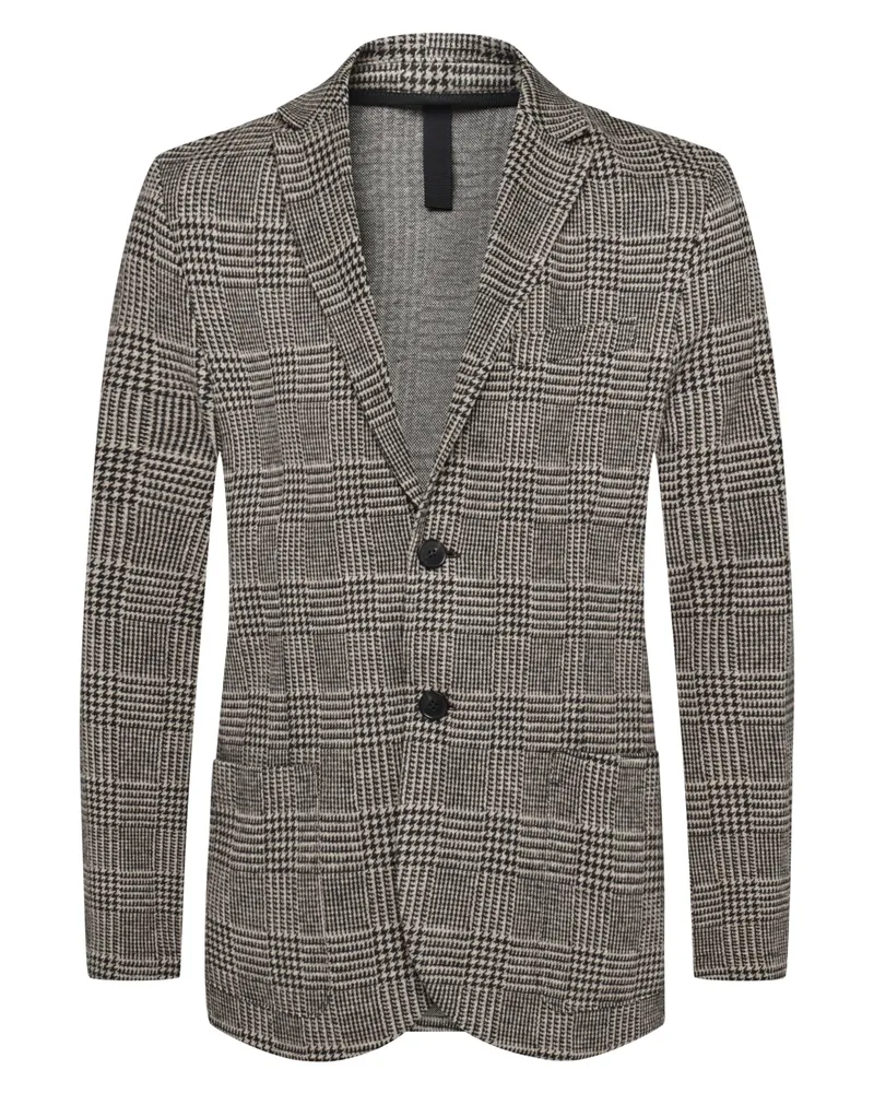 Harris Wharf London Einreihiges Jersey-Sakko aus einem Woll-Mix mit Glenchek-Muster in Beige
