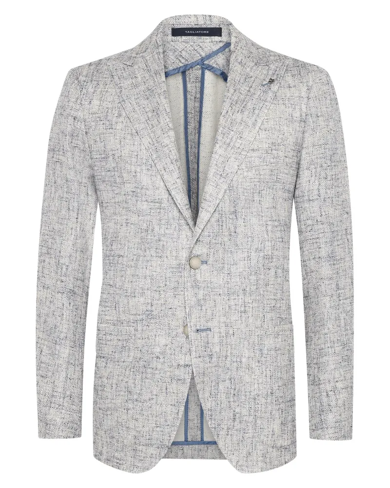 Tagliatore Meliertes Einreiher-Sakko mit Leinenanteil und aufsteigendem Revers in Hellgrau