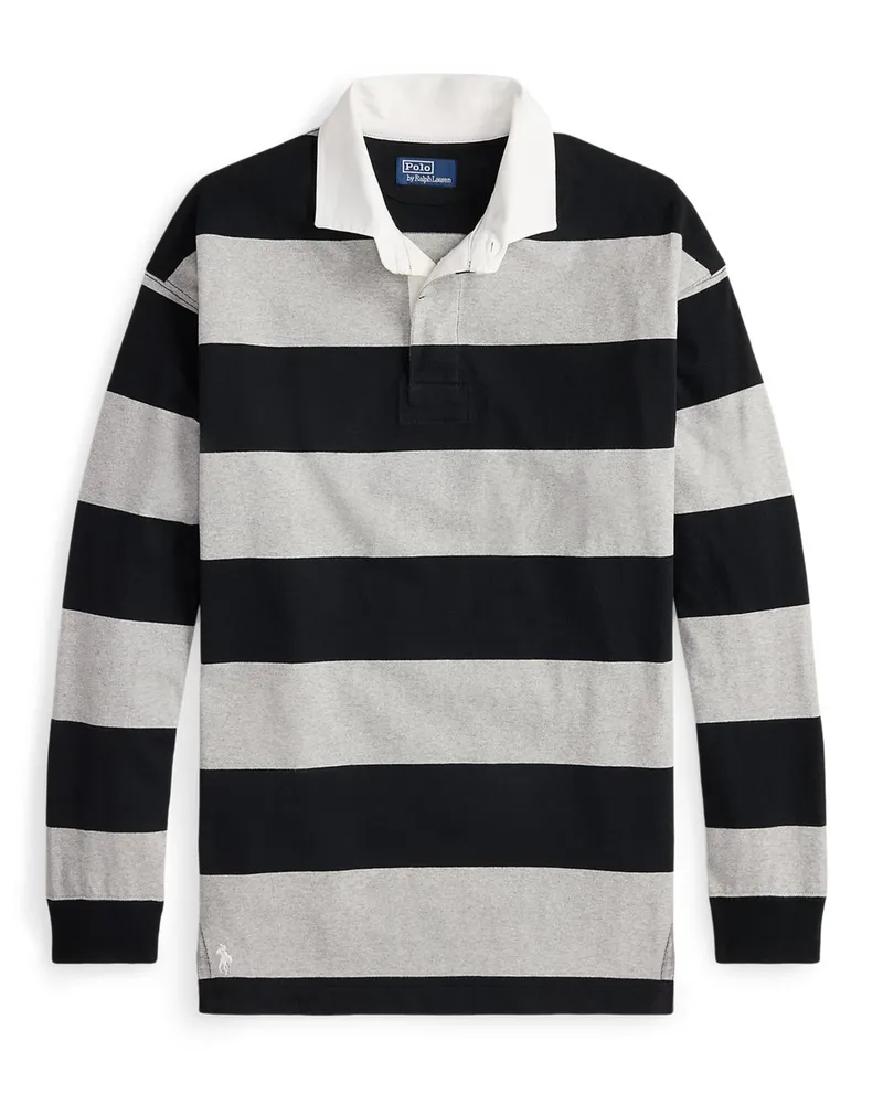 Ralph Lauren Oversized Rugbyshirt mit Blockstreifen und Kontrastkragen in Grau