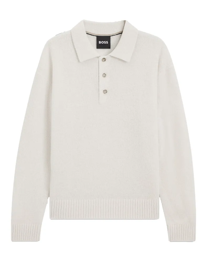 HUGO BOSS Softer Pullover aus Schurwolle mit Polokragen in Offwhite