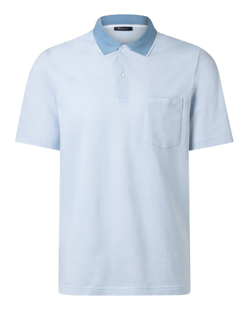 Maerz Softes Piqué-Poloshirt aus mercerisierter Baumwolle mit Kontrastkragen in Hellblau