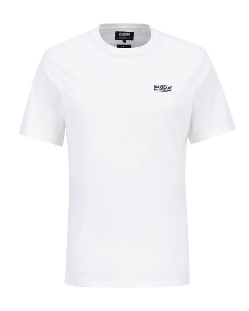 Barbour Unifarbenes Basic-T-Shirt mit gummiertem Logo-Emblem, Slim Fit in Weiß