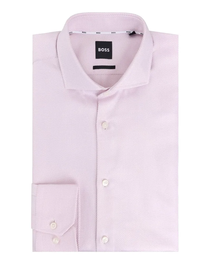 HUGO BOSS Baumwollhemd mit Kleinmuster und Haifischkragen, Regular Fit in Rosenrot