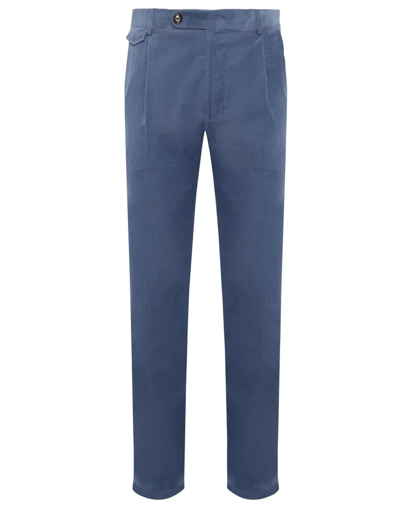windsor. Feincordhose mit Bundfalte und Riegelverschluss am Bund in Blau