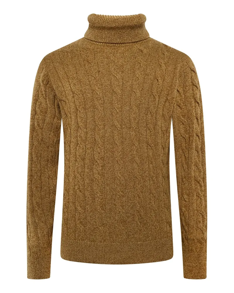 Filippo de Laurentiis Wollrollkragenpullover aus einem Merino-Kaschmir-Mix in Zopfstrick in Gelb