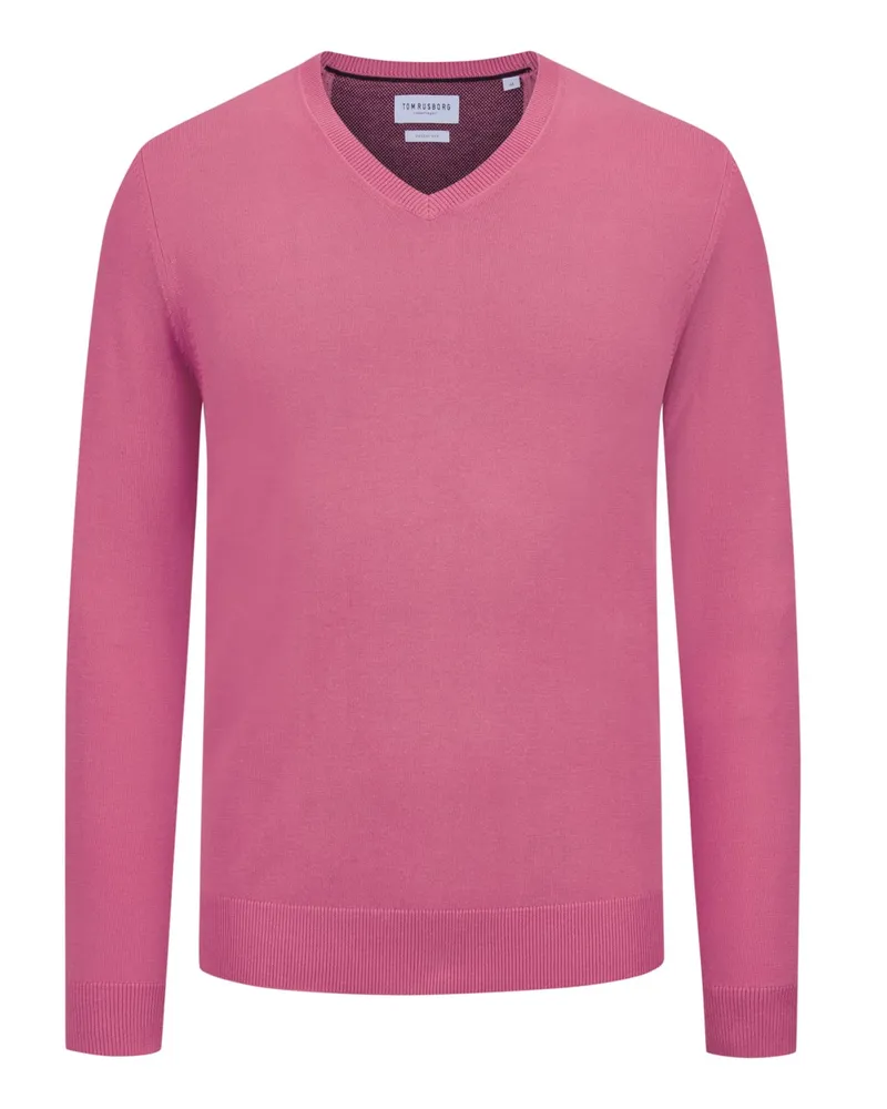 Tom Rusborg Pullover aus Baumwolle und Seide mit V-Ausschnitt in Berry