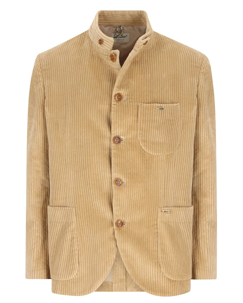 Luis Trenker Sakko mit Stehkragen aus softem Baumwollcord in Beige
