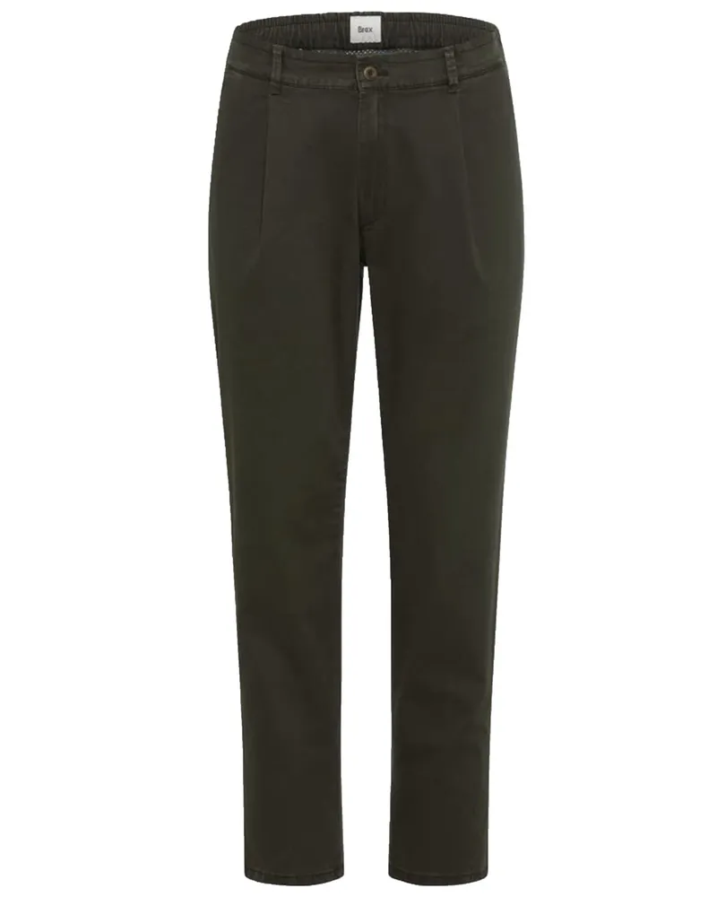 Brax Chino Tino mit Stretch und Bundfalte, Relaxed Tapered Fit in Dunkelbraun