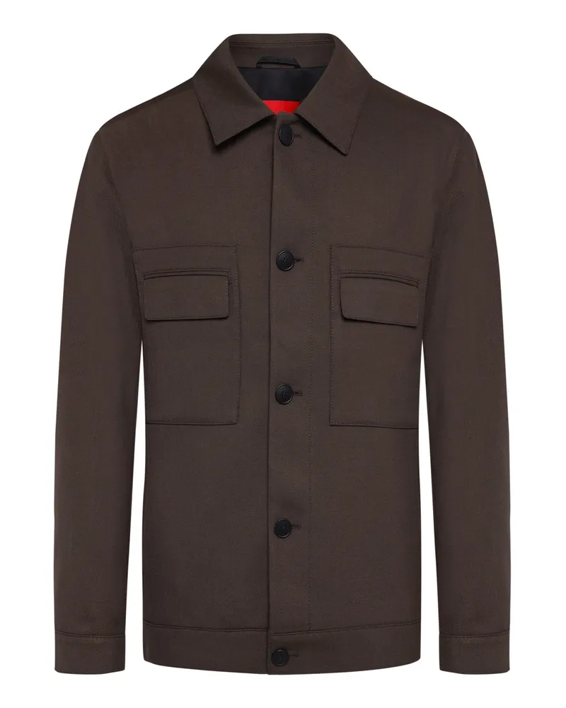 HUGO BOSS Overshirt in dezenter Twill-Qualität aufgesetzten Brusttaschen in Dunkelbraun