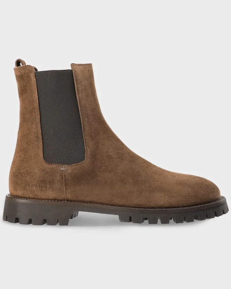 Copenhagen Chelsea Boots aus weichem Veloursleder mit Profilsohle in Cognac