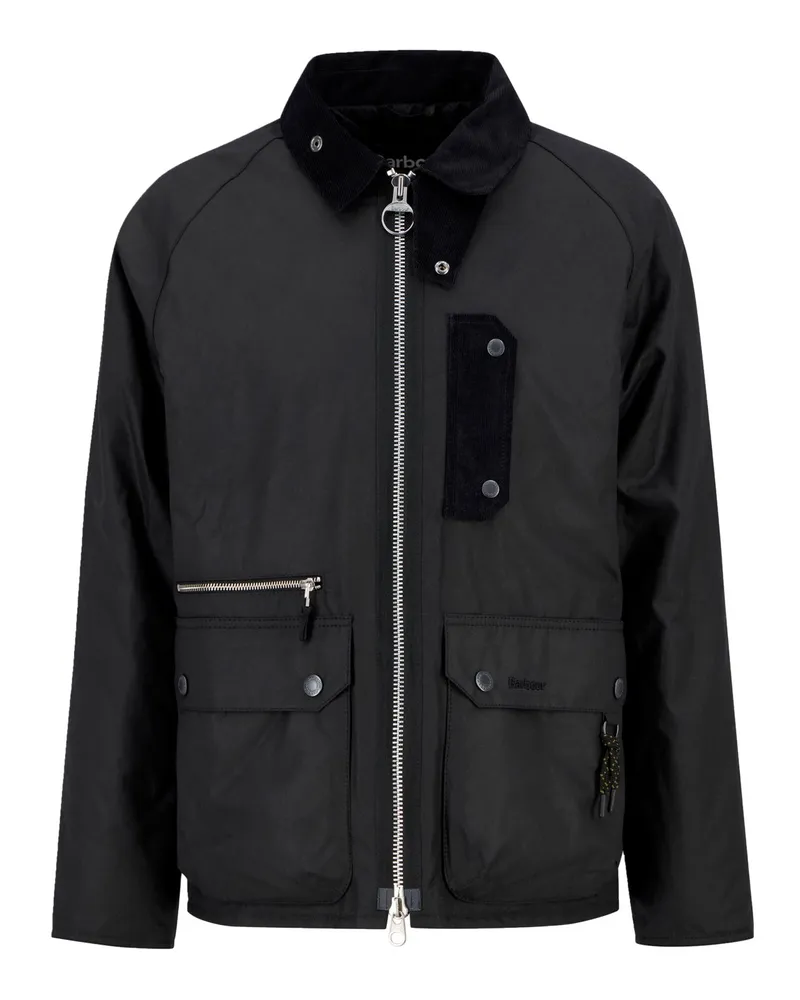 Barbour Wattierte Wachsjacke Tract mit Cordkragen in Schwarz