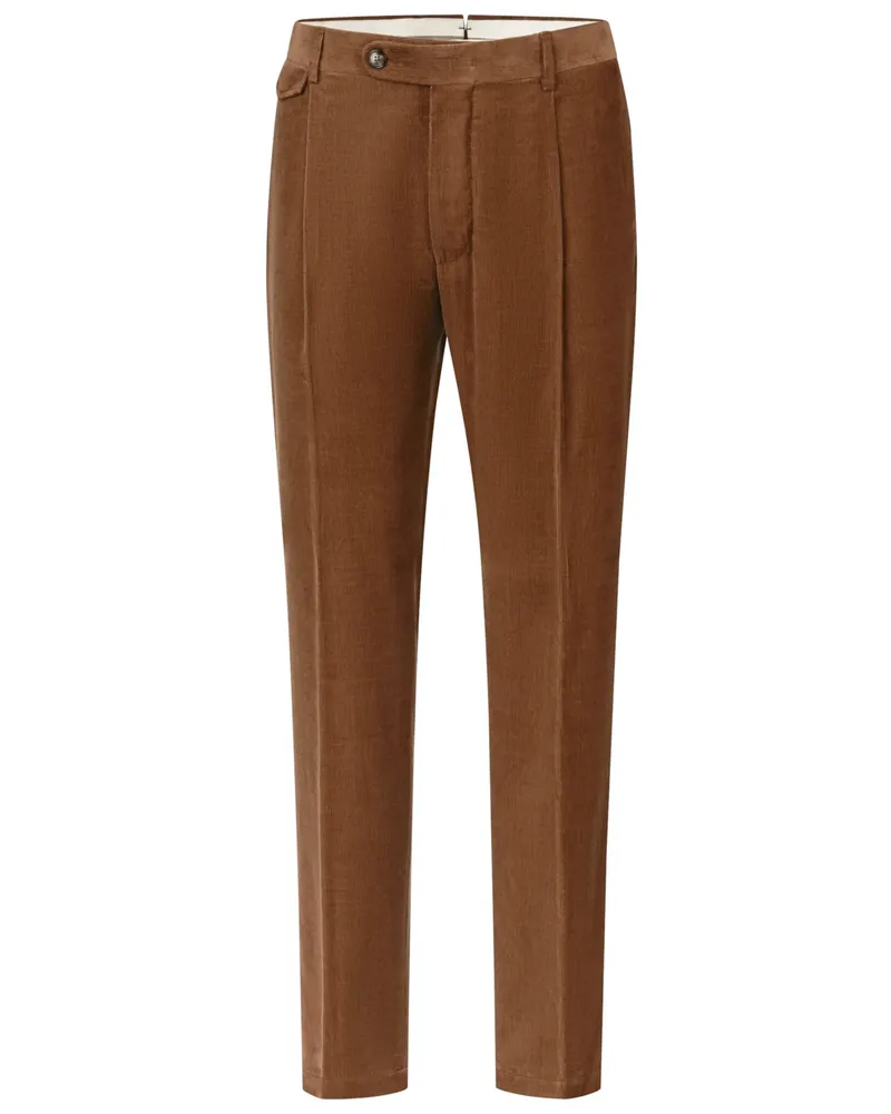 windsor. Anzughose mit Bundfalte aus einem Baumwollcord, Shaped Fit in Cognac
