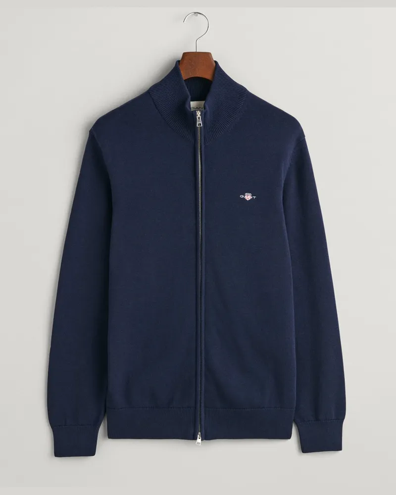 Gant Strickjacke aus Baumwolle mit Logo-Stickerei in Marine