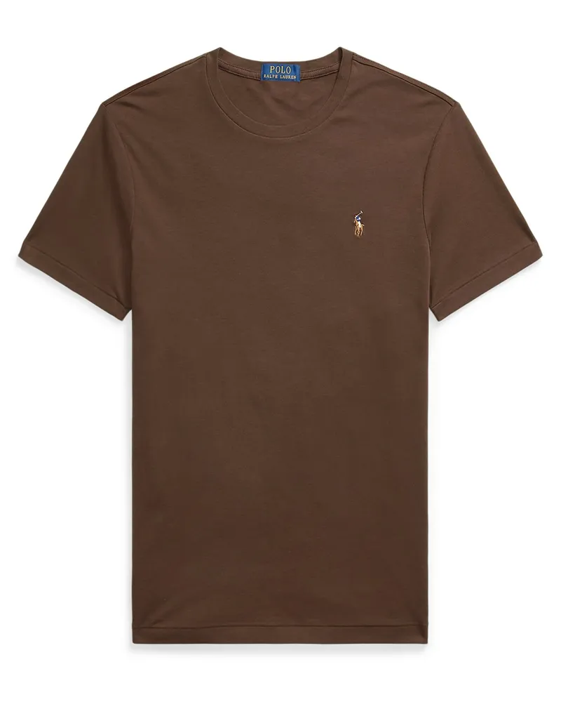 Ralph Lauren Jersey T-Shirt mit Poloreiter-Stickerei, Custom Slim Fit in Braun