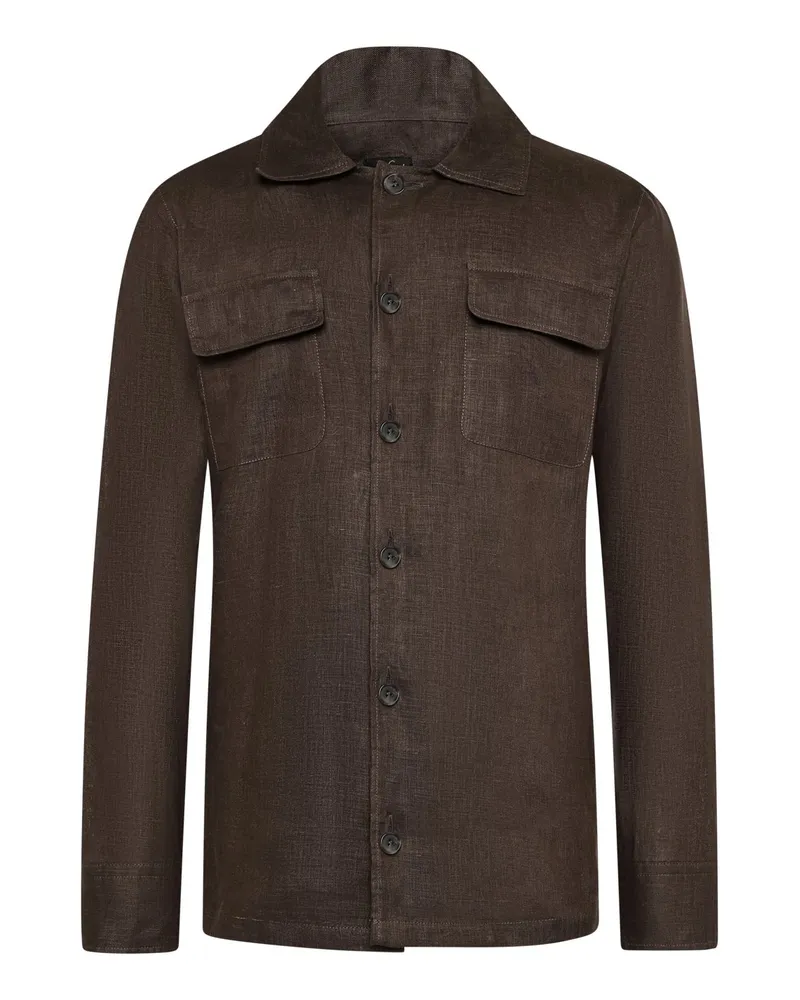 van Laack Leichtes Leinen-Overshirt mit zwei Brusttaschen in Dunkelbraun