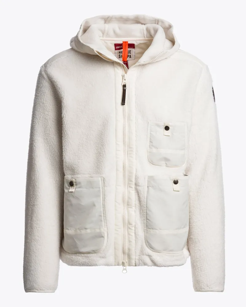 Parajumpers Fleecejacke in softer Teddy-Qualität mit Kapuze und Logo-Aufnäher in Offwhite